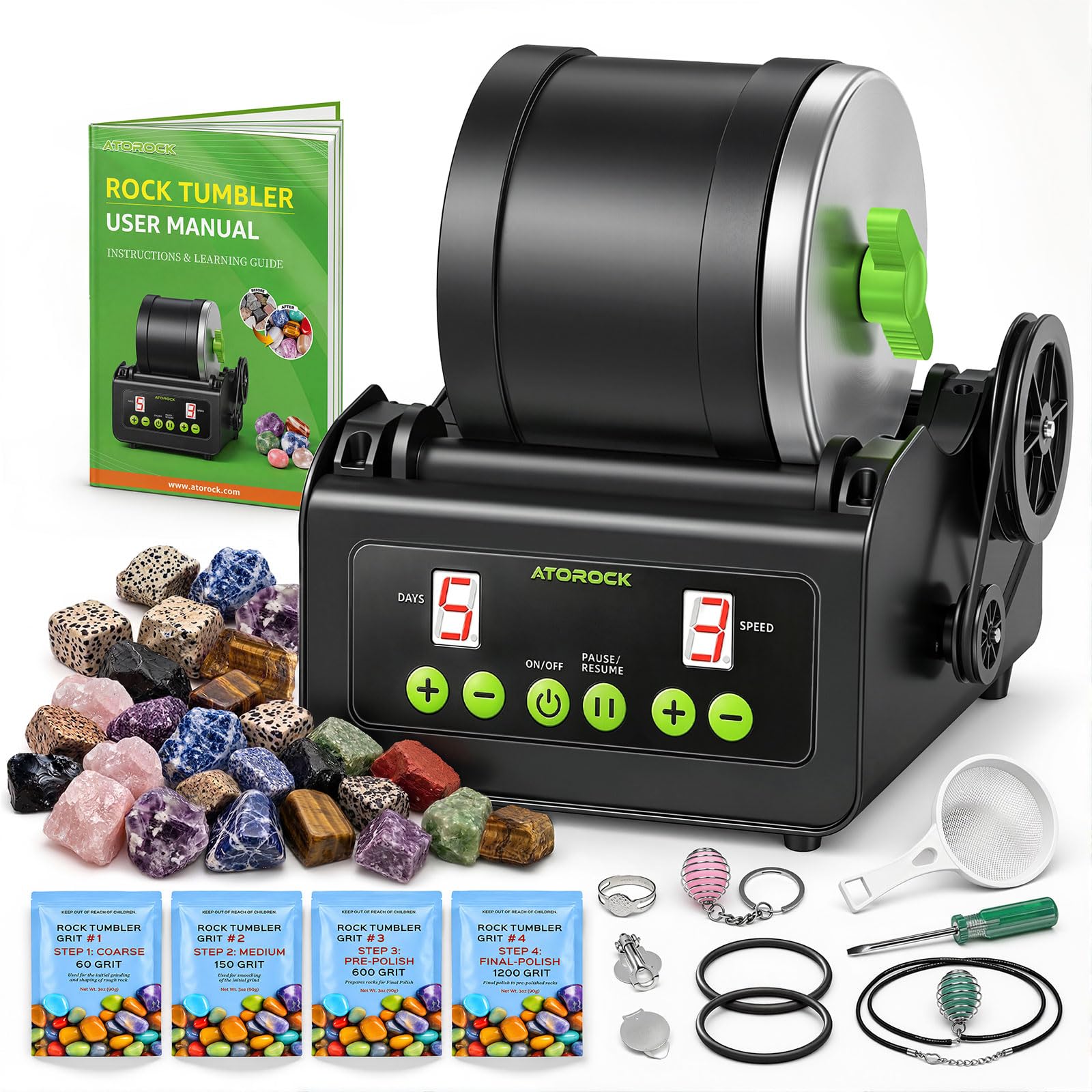A4 Rock Tumbler Kit, Beginner Rotary Rock Tumbler for Adults & Hobbyists, Compac