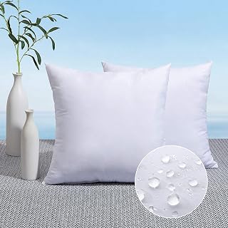 MIULEE Pack of 2 18x18 Inch Outdoor Pillow Inserts | Water-Resistant Decorative Premium Square Pillow Stuffer Sham for Porch Swing Couch Sofa Cushion Patio Furniture