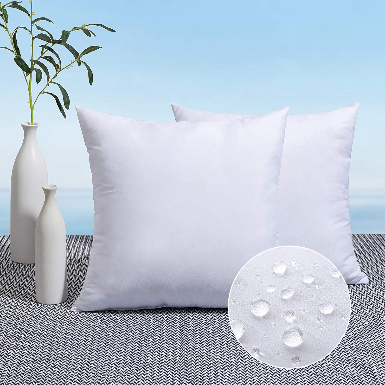 MIULEE Pack of 2 18x18 Inch Outdoor Pillow Inserts | Water-Resistant Decorative 