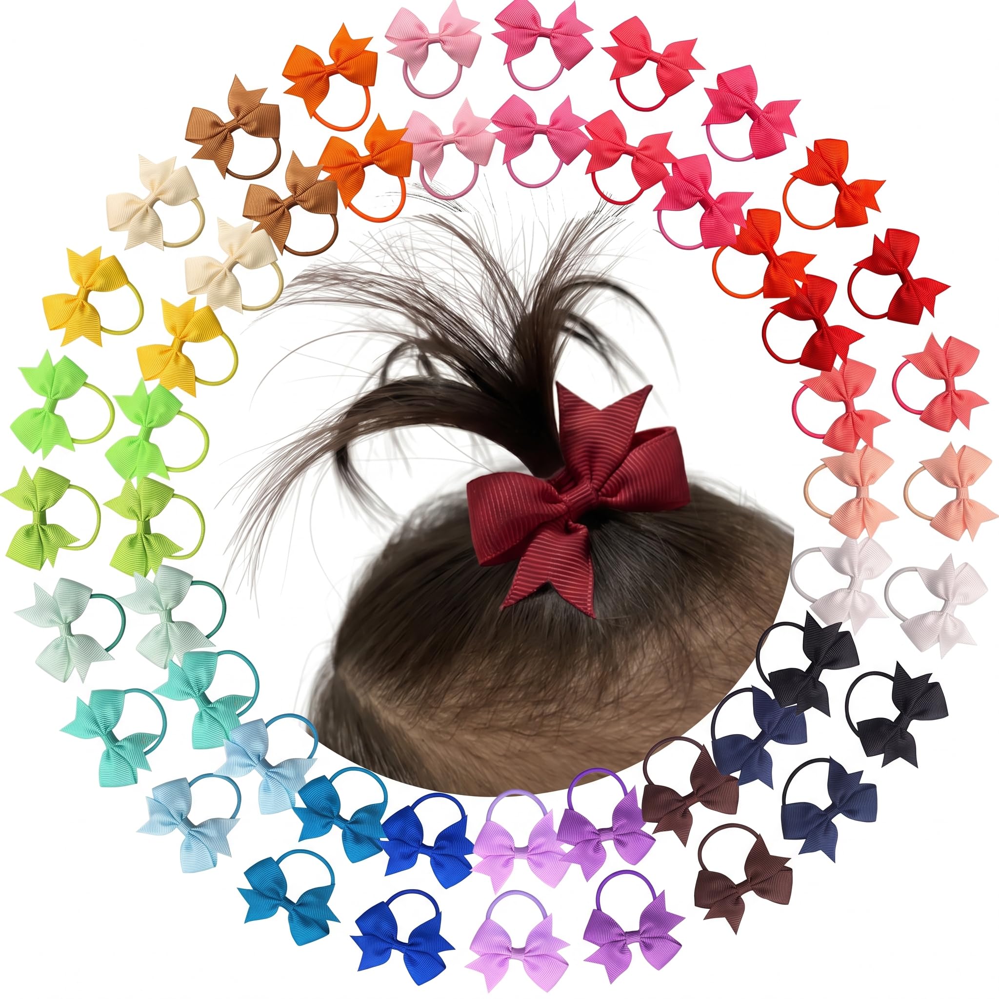 CÉLLOT Baby Hair Ties with Bows,50pcs 2 inch Baby Hair Bow Ponytail Holders | Se