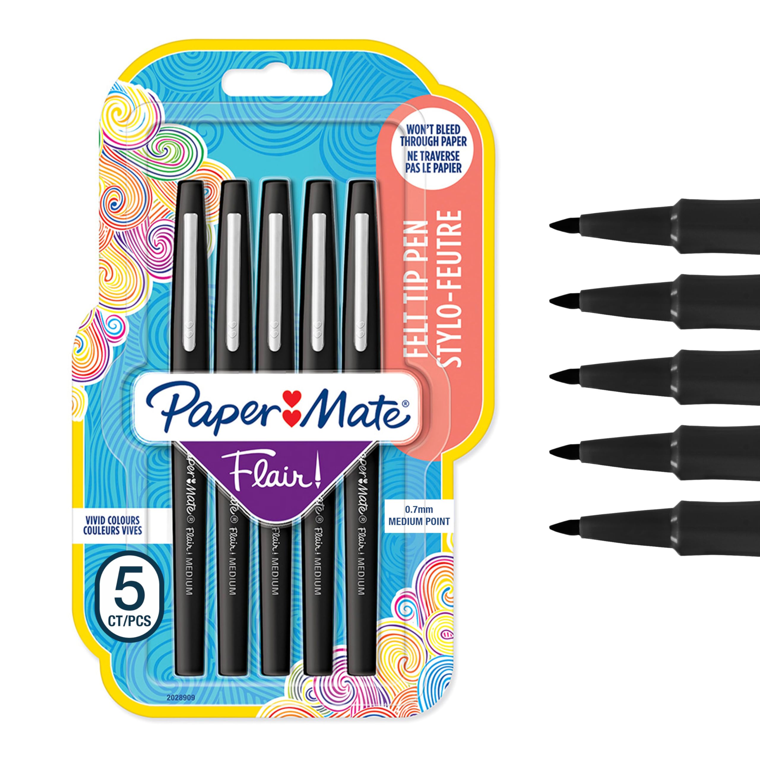 Paper Mate Flair Felt Tip Pens | Medium Point (0.7 mm) Writing Pens | Black Pens