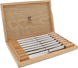 Zwilling Ultra-Sharp Steak Knives Set of 8 with Wood Gift Box | Slice Through Steak, Pork Chops, & Chicken Cutlets with ZWILLING Serrated Steak Knives. Durable, Forged and Easy to Clean.