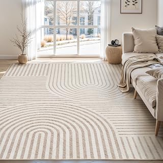 Area Rug 5x7 Rugs for Living Room Non Slip Soft Carpet Boho Machine Washable Rug Geometric Jacquard Textured Carpet for Bedroom Dining Room Nursery Office Living Room Rug -Beige