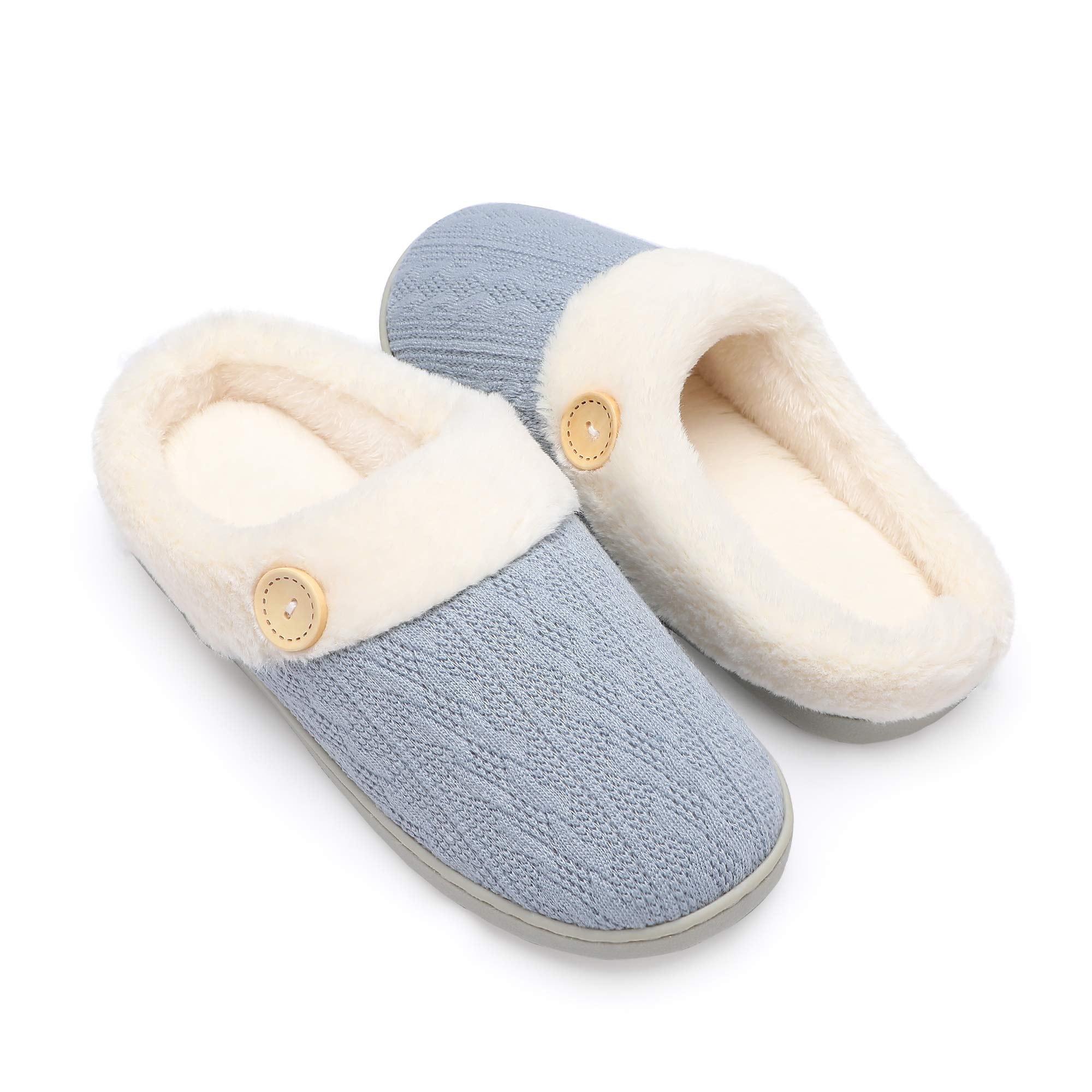 Chantomoo Women Slippers Comfortable Memory Foam Plush Bedroom Faux Fur Lined Kn