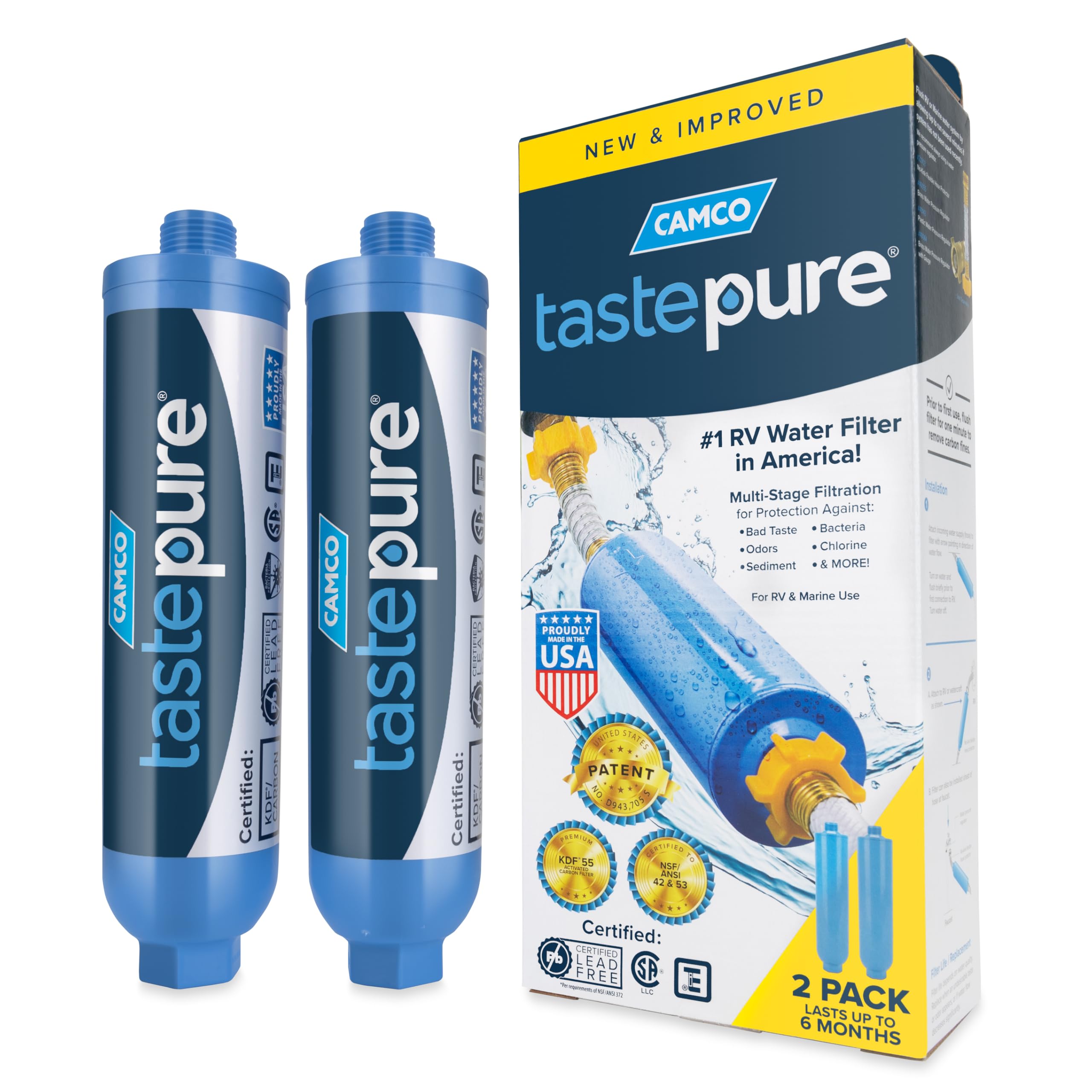 Camco Tastepure RV Water Filter 2-pk - GAC & KDF Filtration-Made in the USA | Ad