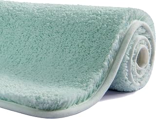 100cm x 60cm Non Slip Bath Mat Machine Washable Durable Soft Fluffy Microfiber Bathroom Mat Water Absorbent Bath Rug Duck Egg Blue