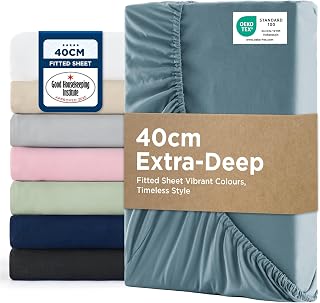 Bedsure King Size Fitted Sheet - 40cm Pocket, Grey Blue, 150x200cm