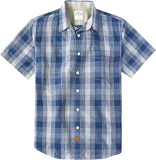 Dubinik® Mens Short Sleeve Button Down Shirts 100% Cotton Plaid Men's Casual Button-Down Shirts with Pocket