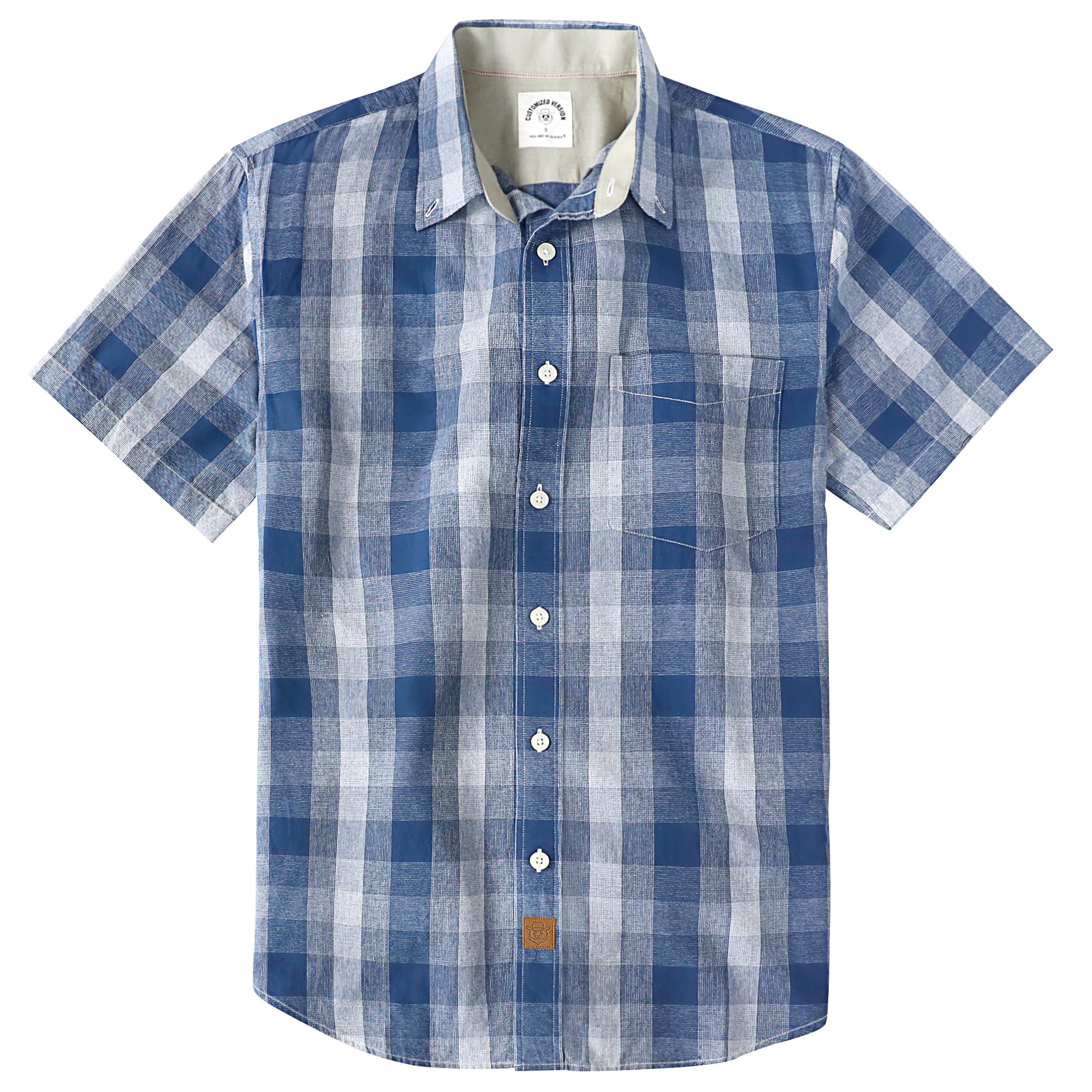 Dubinik® Mens Short Sleeve Button Down Shirts 100% Cotton Plaid Men's Casual But