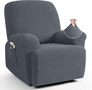 TAOCOCO Recliner Cover 4-Pieces, Recliner Stretch Sofa Slipcover Recliner Cover 1 Seater Couch Protector Soft Furniture Protector Covers with Elastic Chair Covers Jacquard Pattern (Grey)