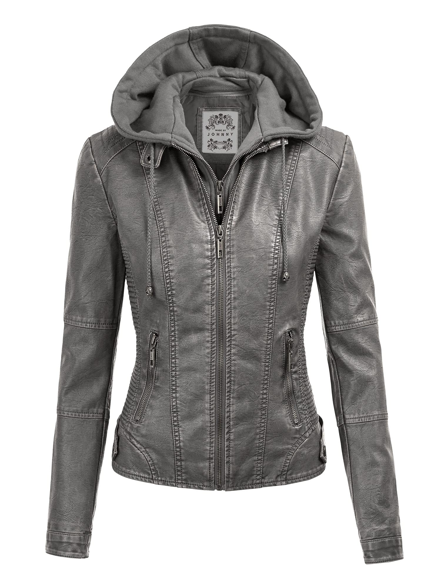 Made By Johnny Faux Leather Jacket Women Motorcycle Coat for Biker with Removabl