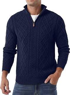 Askdeer Men's Quarter Zip Sweater Mock Neck Pullover Sweater Classic Casual Fisherman Sweaters