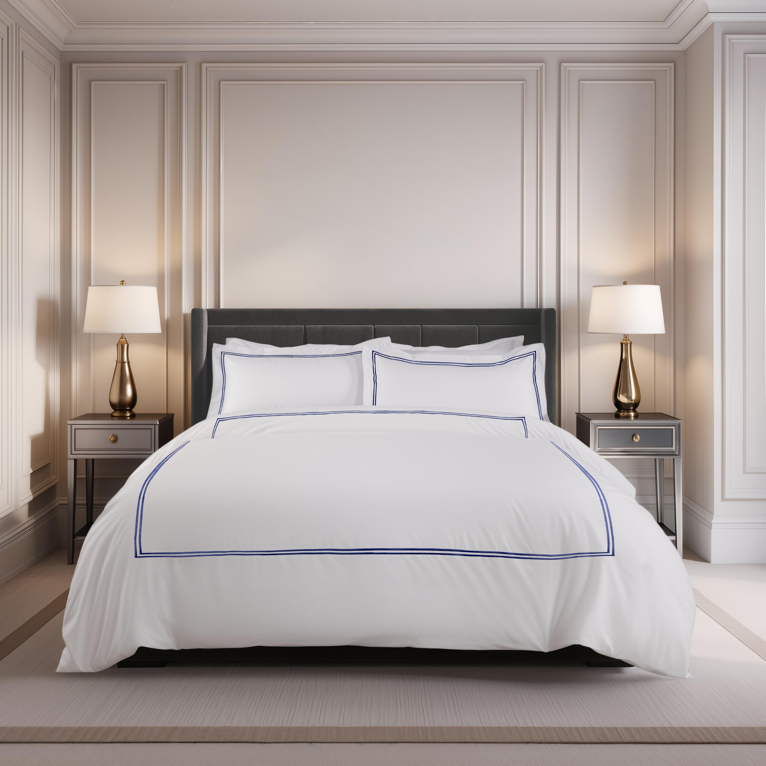 Emma Barclay Mayfair Embroidered Oxford Pillowcase Bedding Set Navy Blue Double