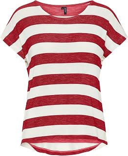 VERO MODA Women's Crew Neck Striped T-Shirt