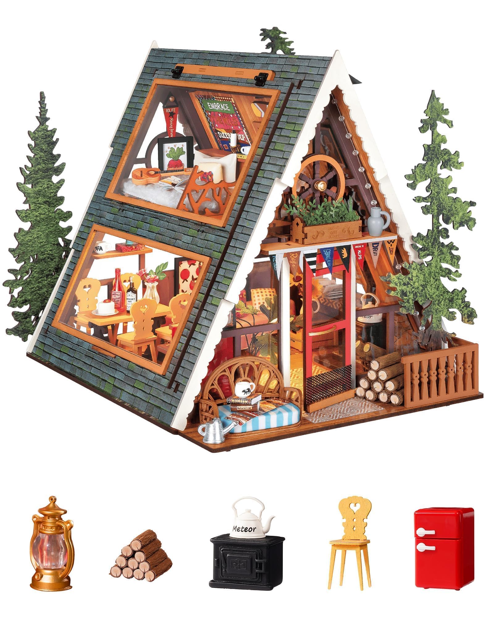 Rolife A-Frame Cabin DIY Miniature Dollhouse Kit Creative Gift for Adults | 1:18