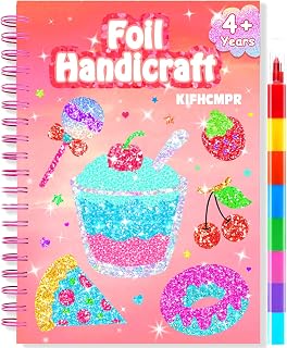 Foil handicraft Book,Art and Craft for Kids-Create Sparkly Food Pictures,No Mess Colouring Book,Art & Craft Supplies Kits,DIY Creative Activity Travel Toy Gifts,Ideal Gifts for Girls Boys Ages 4+