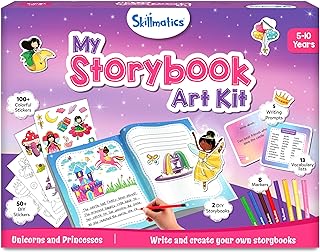 Skillmatics Storybook Art Kit – Unicorns &amp; Princesses, Craft &amp; Writing Kit | Storytelling Activity, Create Fairytale Stories, 300+ Stickers, Scrapbooking &amp; Journal, Gift for Ages 5, 6, 7, 8, 9