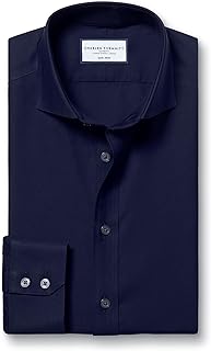 Charles Tyrwhitt Shirts for Men - Navy Non Iron with 100% Cotton Twill - Formal Dress Shirt for Work, Business & Weddings - Extra Slim Fit with Cutaway Collar