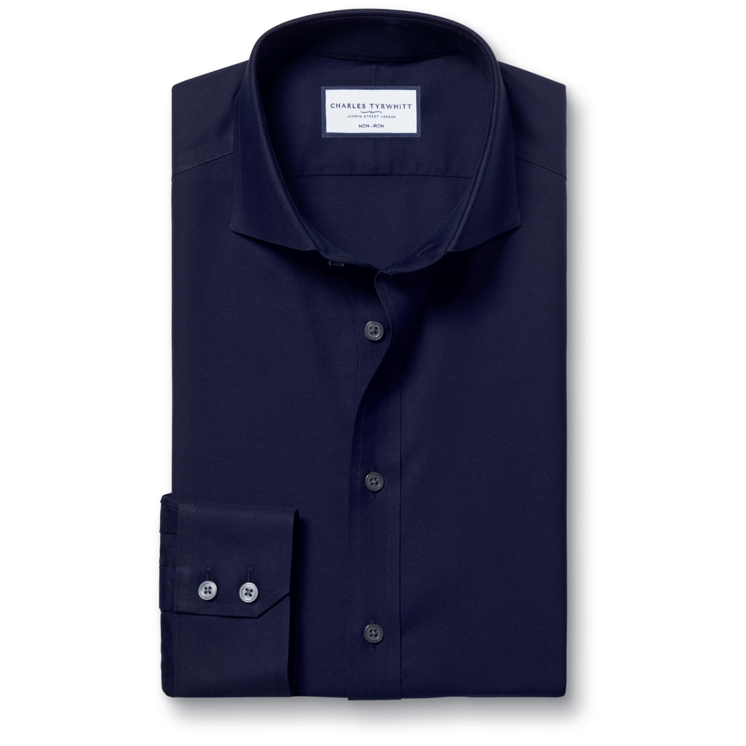 Charles Tyrwhitt Shirts for Men - Navy Non Iron with 100% Cotton Twill - Formal 