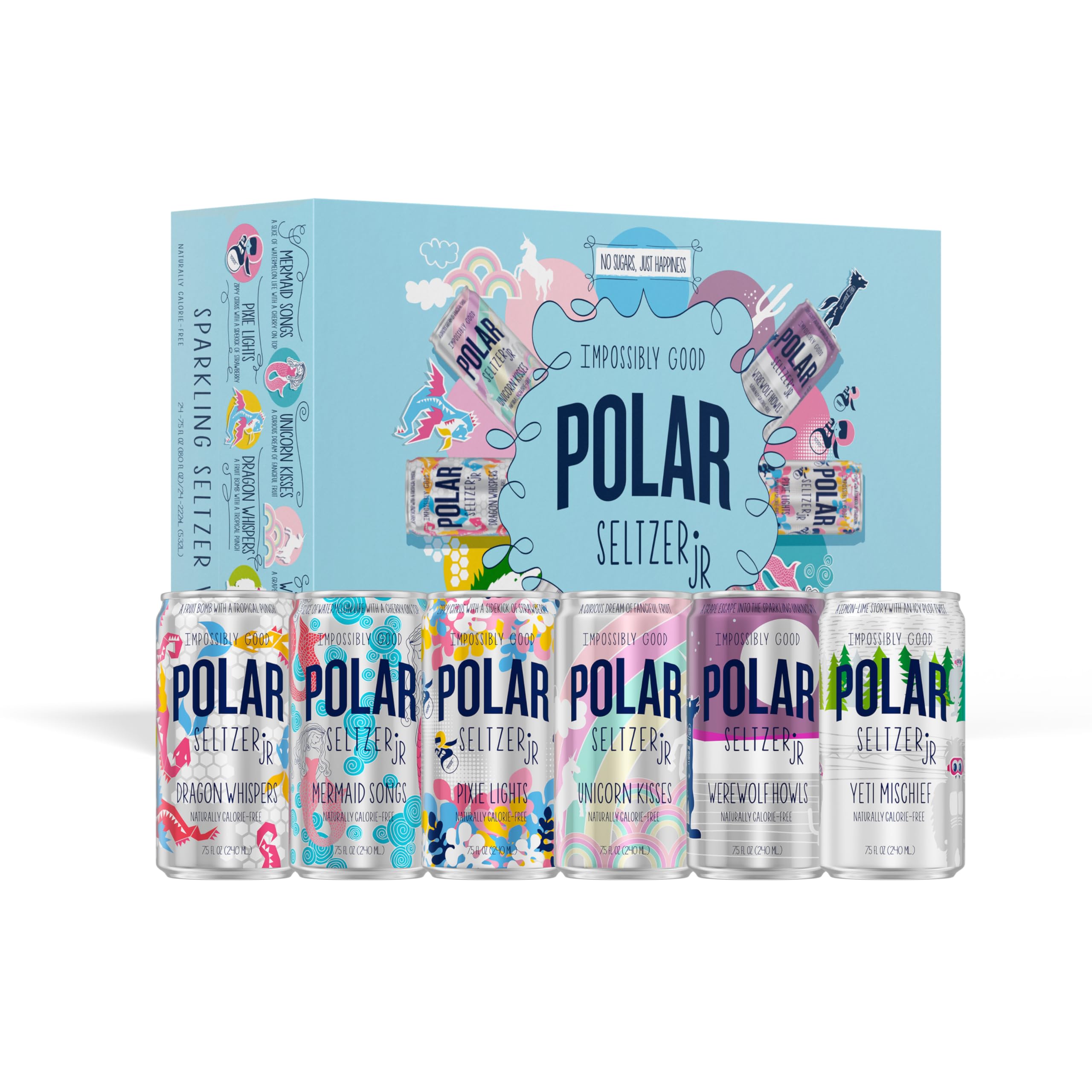 Polar Seltzer Jr Variety Pack, 7.5 fl oz Cans, Pack of 24 Six Flavors, Mini Cans