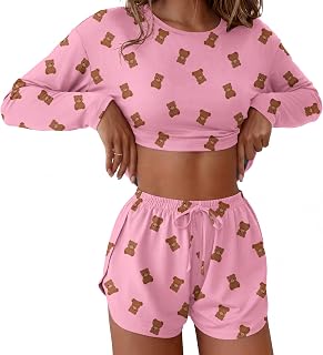 Ekouaer Conjunto de pijama sexy de manga larga y pantalones cortos con