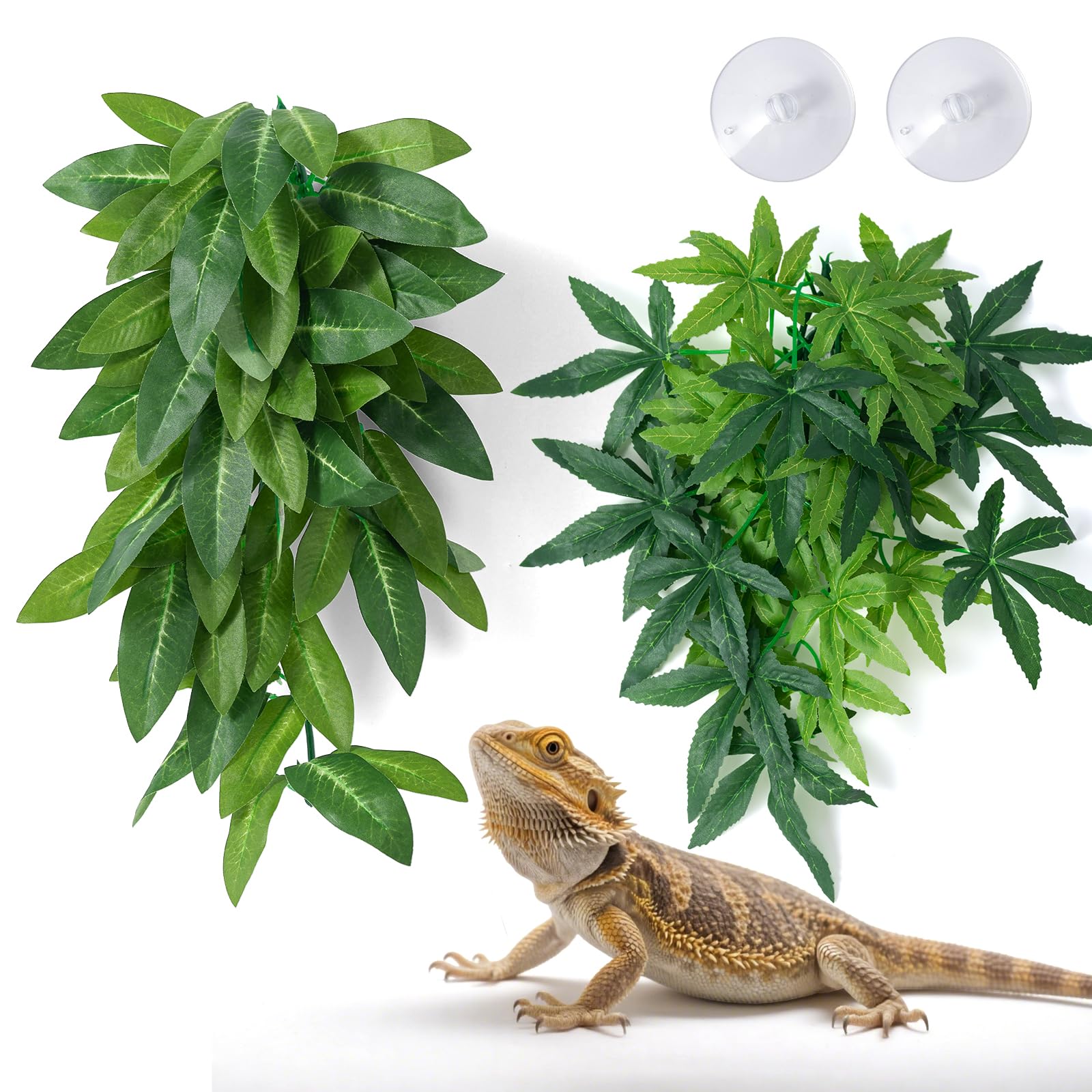 2Pcs Reptile Hanging Plants with Suction Cup for Terrarium Accessories, Artifici