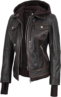 Decrum Real Lambskin Bomber Jacket Women with Detachable Hood