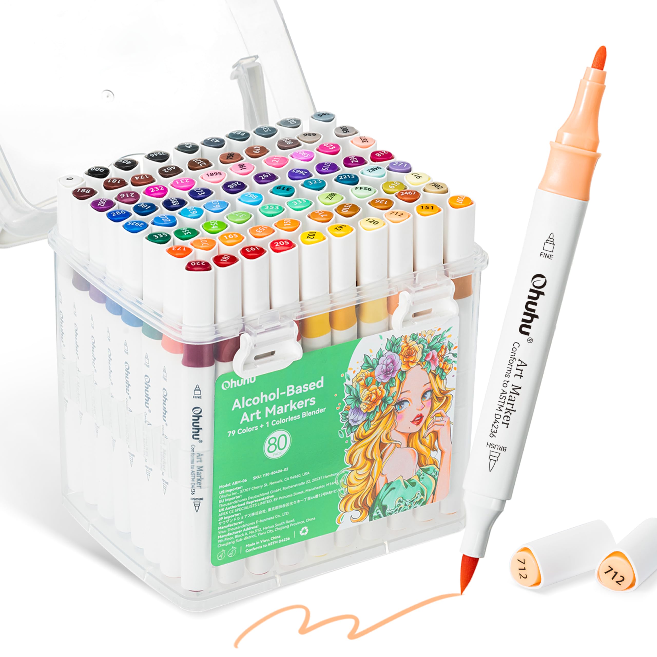 Ohuhu Alcohol Markers 80 Colors Brush& Fine for Beginners Adults Coloring | Art 