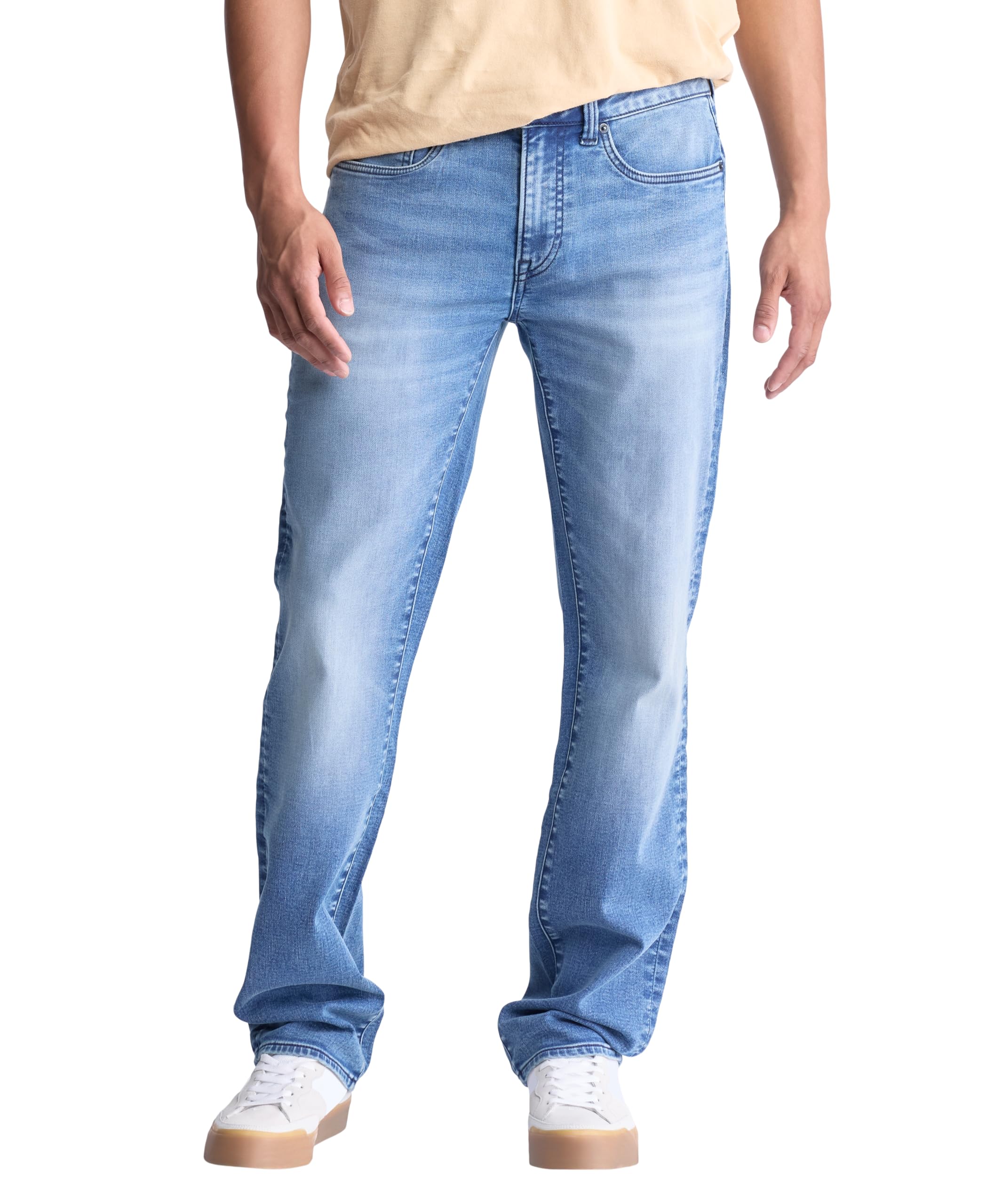 Buffalo David Bitton Men's Straight Six Jeans, Crinkled Medium Blue