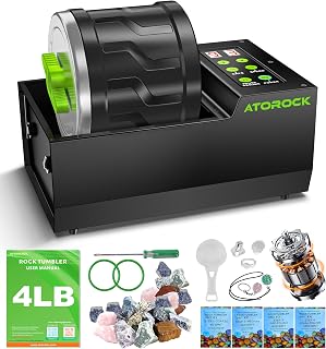 A1 Professional Rock Tumbler Kit for Adults, 4LB Capacity, Brushless Motor | Durable Metal Base, Rubber Barrel, 3 Speeds & 9-Day Timer, Pause & Memory, Complete Kit for Rock Hobbyists & Collectors