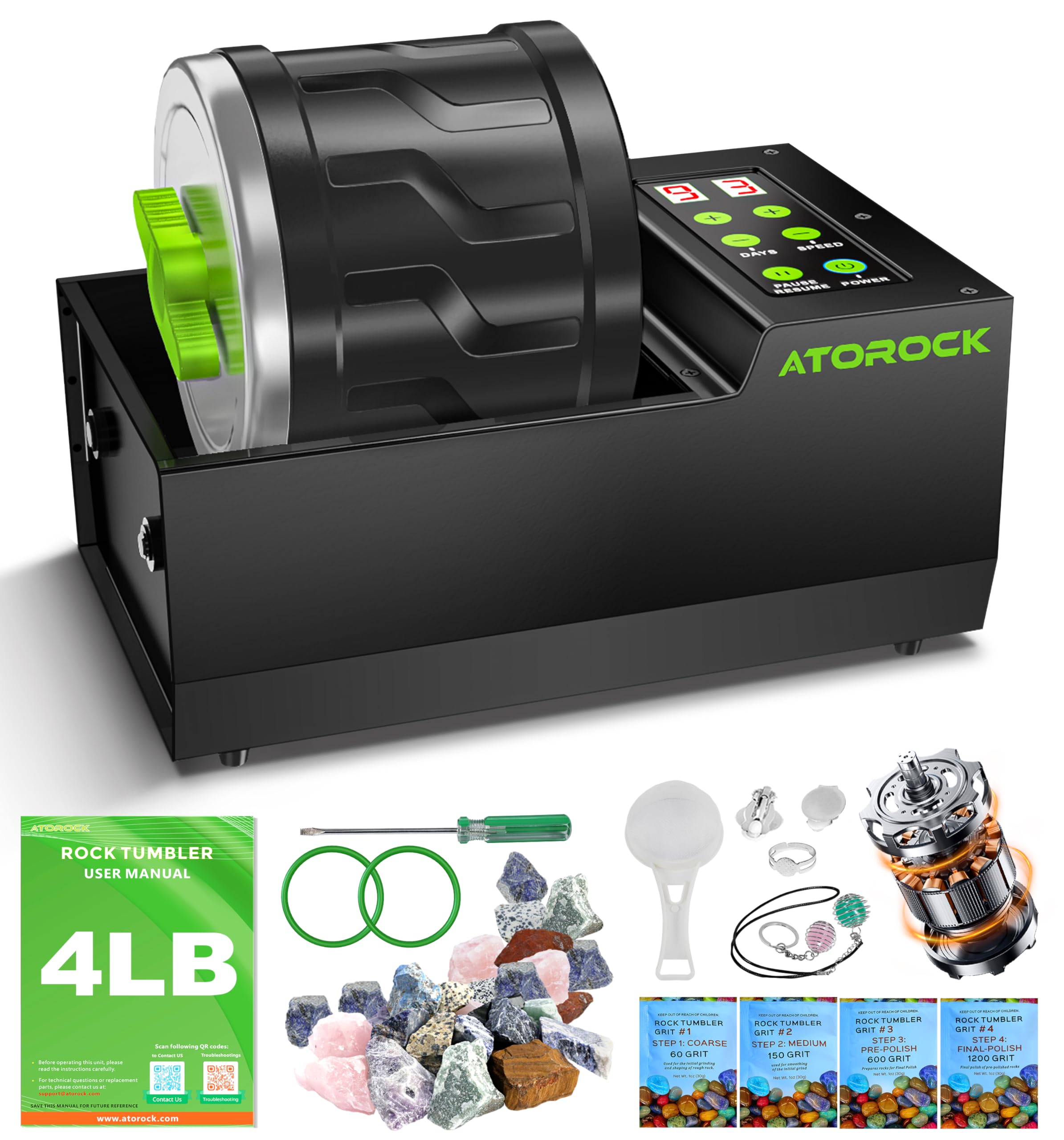 A1 Professional Rock Tumbler Kit for Adults, 4LB Capacity, Brushless Motor | Dur