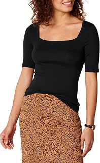 Amazon Essentials Women's Fitted T-Shirt with Square Neck and Half Sleeves