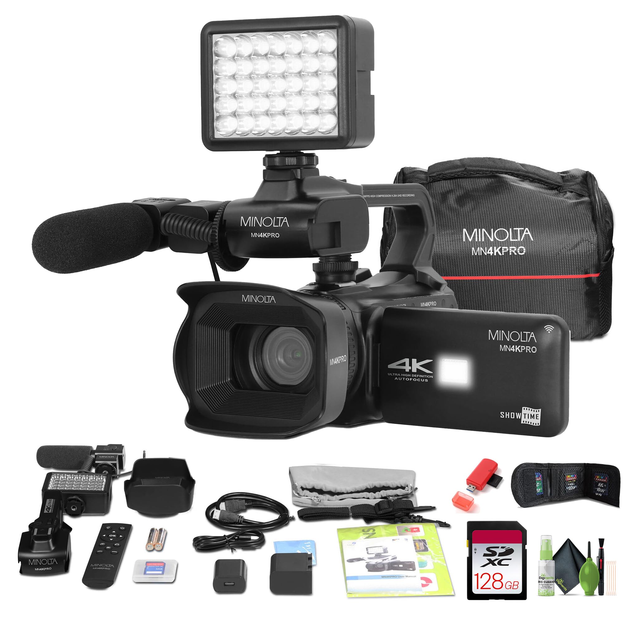 Minolta MN4KPRO 4K60FPS UHD 64 MP Autofocus Pro Camcorder Kit w/WiFi Bundle with