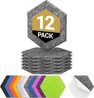 TONOR Hexagon Acoustic Panels Self-adhesive for Walls-12 Pack 30x26x1 cm | High Density Soundproof Panels for Walls, Acoustical Treatment for Wall Decor, Sound Absorbing for Office, Home, Dark Grey