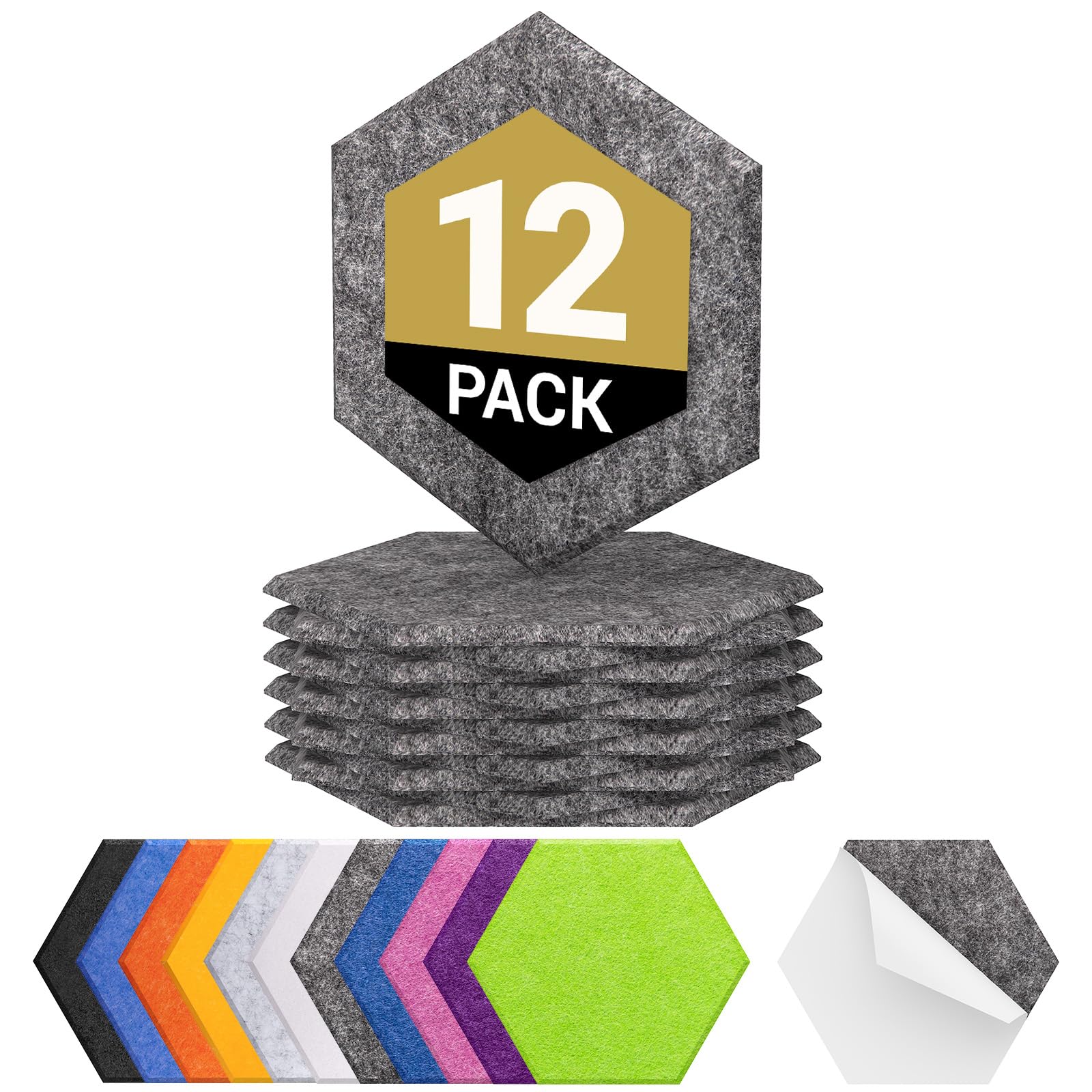 TONOR Hexagon Acoustic Panels Self-adhesive for Walls-12 Pack 30x26x1 cm | High 