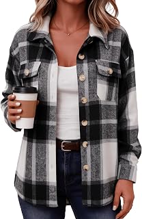 HOTOUCH Women Plaid Flannel Shacket Jacket Winter Jackets Coat