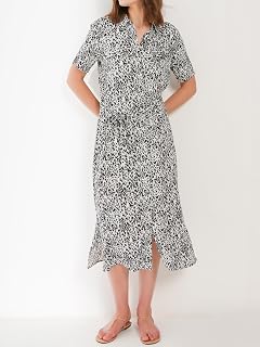 Women's Short Sleeves Printed Button Down Shirt Dress with Belt