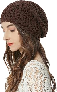 ZLYC Women Cotton Crochet Slouchy Beanie Hat Handmade Knit Summer Skull Cap