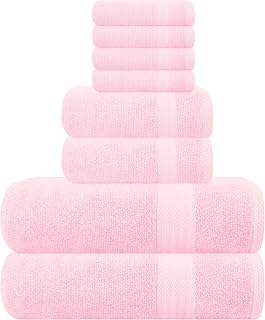 GLAMBURG Ultra Soft 8-Piece Towel Set - 100% Pure Ringspun Cotton, Contains 2 Oversized Bath Towels 27x54, 2 Hand Towels 16x28, 4 Wash Cloths 13x13 - Ideal for Everyday use, Hotel & Spa - Pink