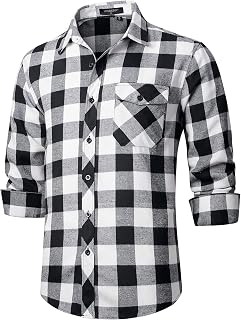 HISDERN Men's Long Sleeve Casual Plaid Flannel Shirt Checked Tartan Button Down Shirts for Men S-4XL