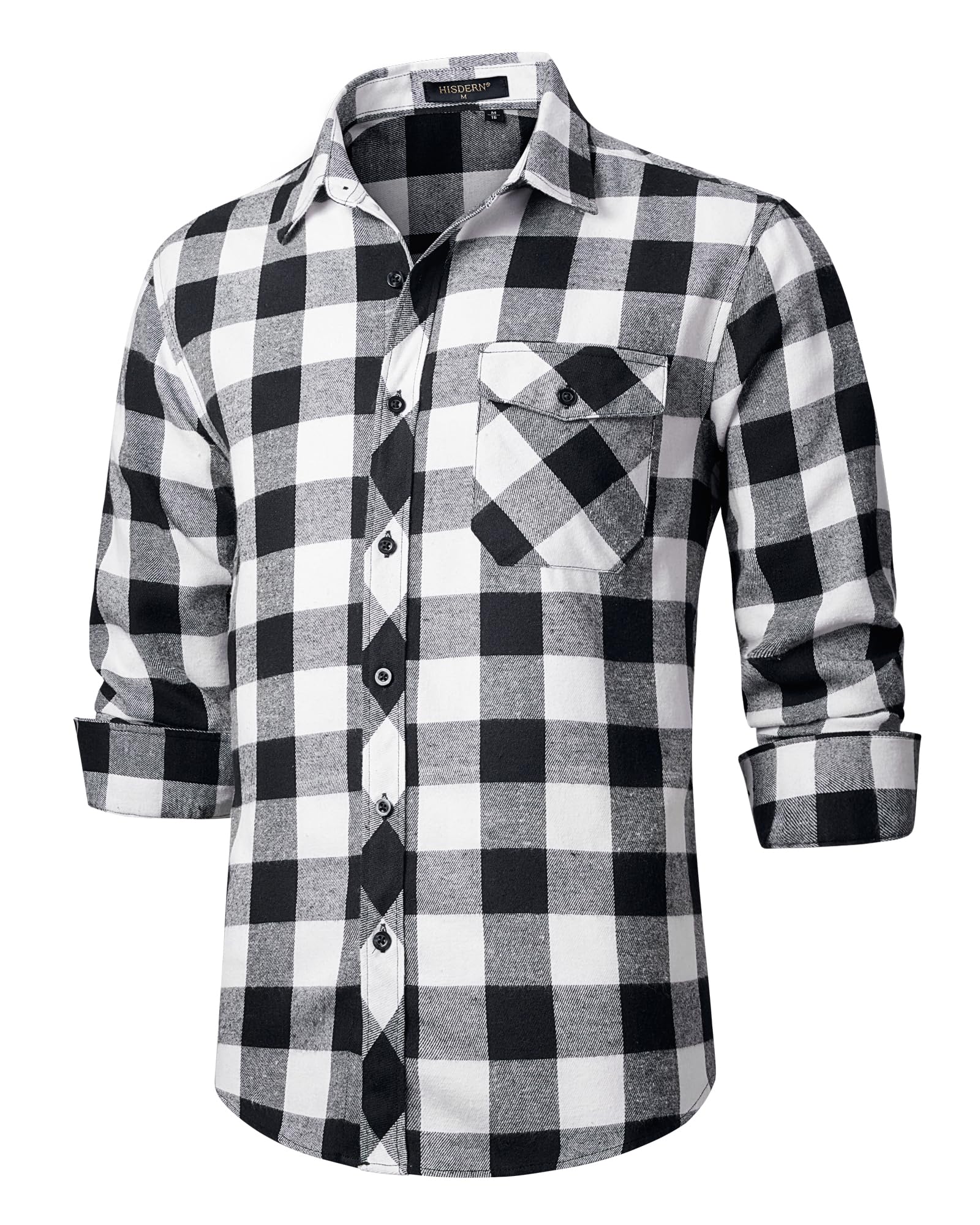 HISDERN Men's Long Sleeve Casual Plaid Flannel Shirt Checked Tartan Button Down 