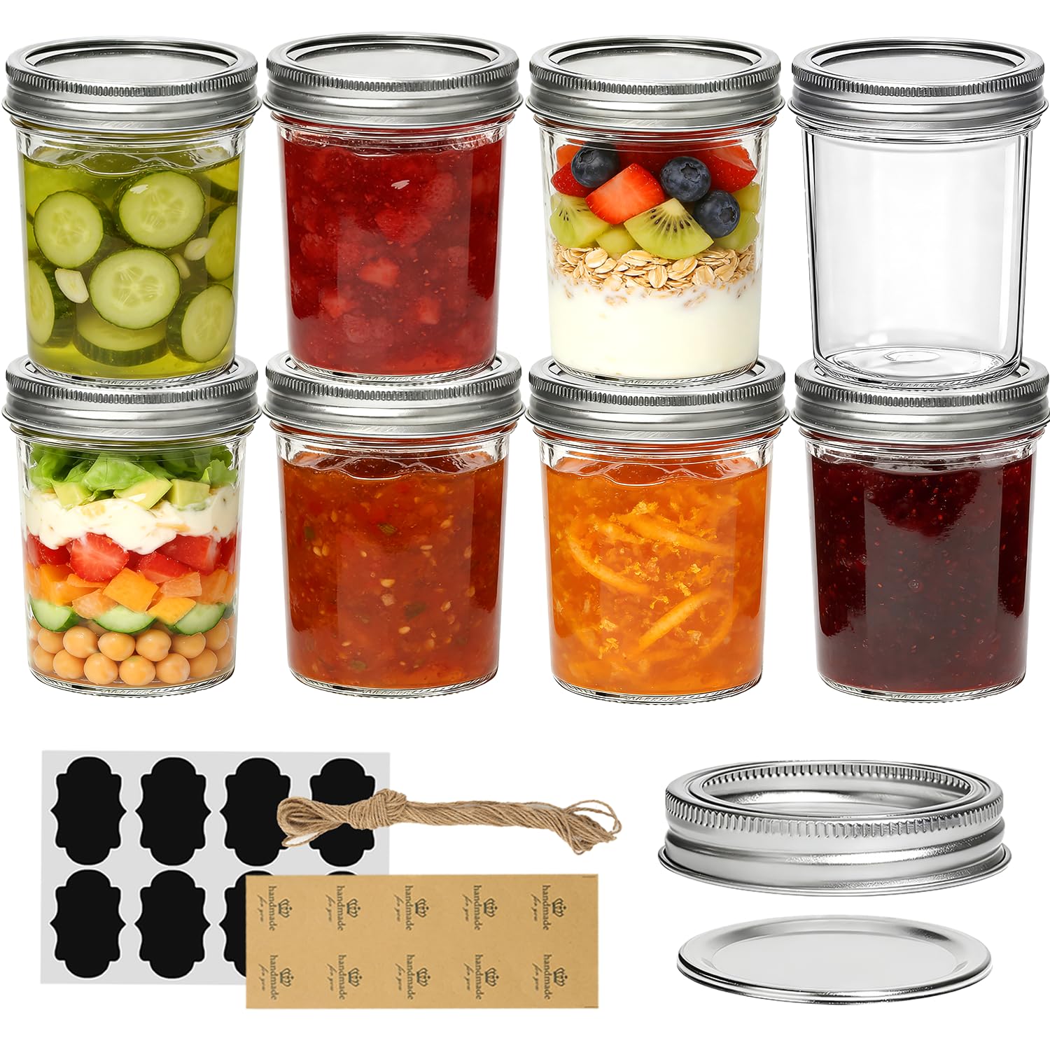 ComSaf Glass Jars with Lids 480ml 8 Pack, Airtight Mason Jars with Lids