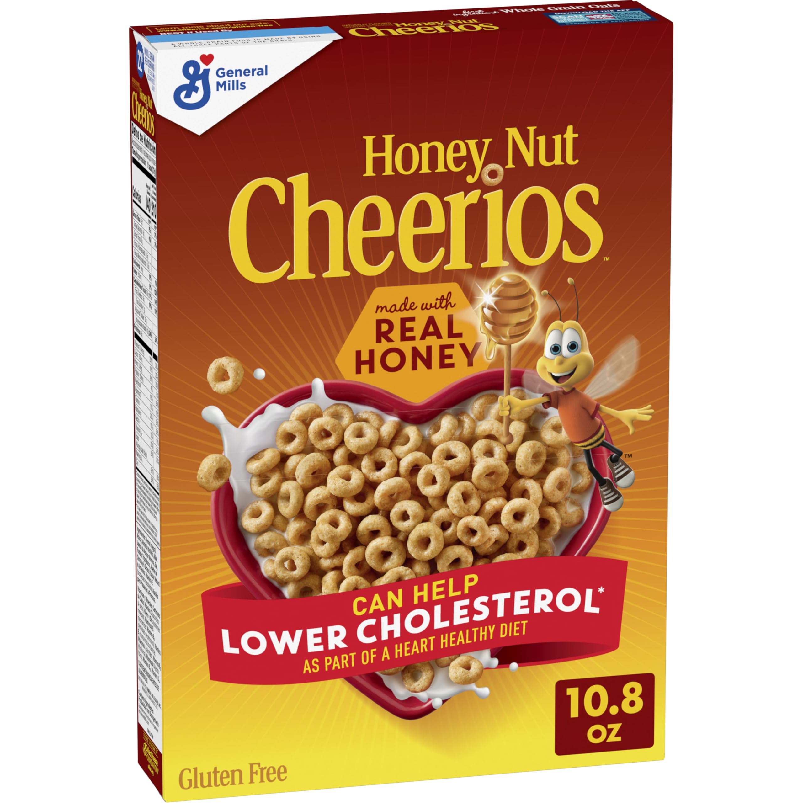 Cheerios Honey Nut Breakfast Cereal, Heart Healthy, Gluten Free, 10.8 oz | Real 