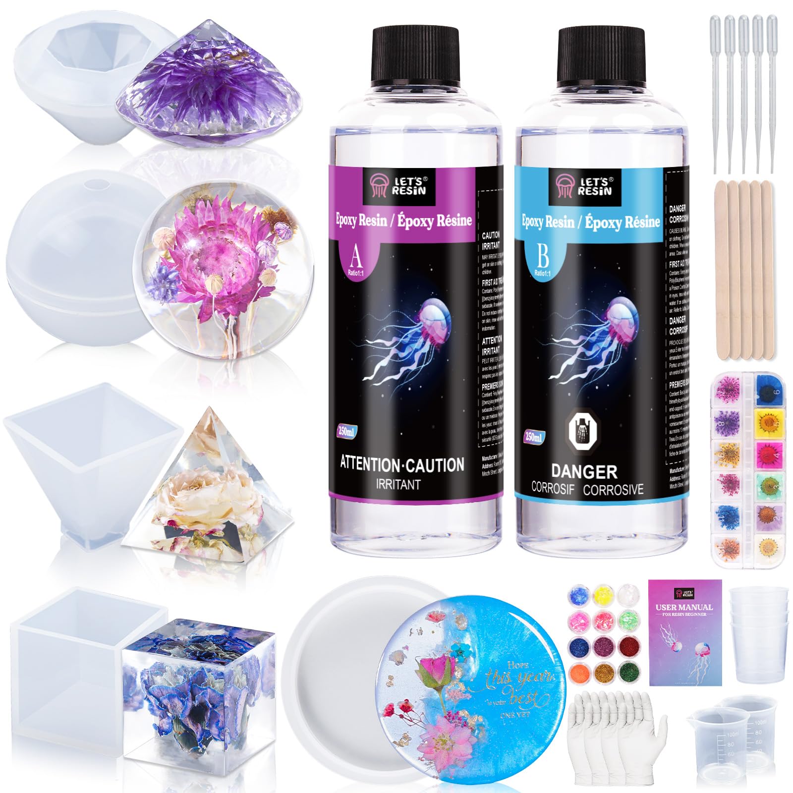 LET'S RESIN 16oz Epoxy Resin and Molds Complete Set for Beginners | Resin Art Ki