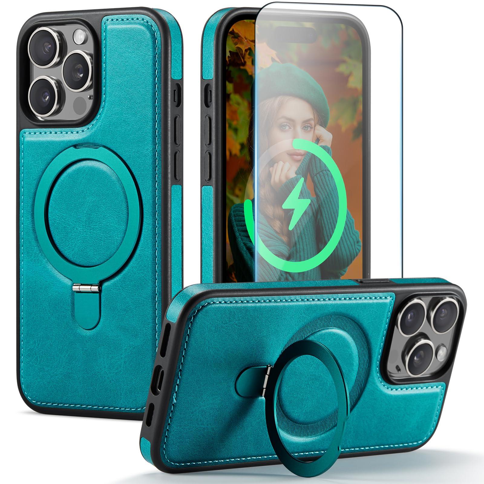 for iPhone 13 Pro Max Case with Stand Compatible Magsafe, Green