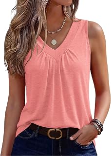 Zeagoo Women's Summer Tank Top Sleeveless Loose Fit V-Neck Pleated Basic Elegant Casual Fashion