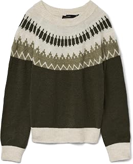 VERO MODA Women's Vmsimone LS Nordic Pullover Ga Rep Boo Knitted Jumper