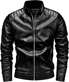Leather Jacket Men Black Slim Fit Motorcyle Lightweight