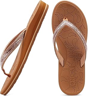ONCAI Women's Rhinestone Arch Support Yoga Mat Comfort Fashion Summer Beach Thong Sandals with Orthopedic Non-Slip Rubber Soles Size 3-9