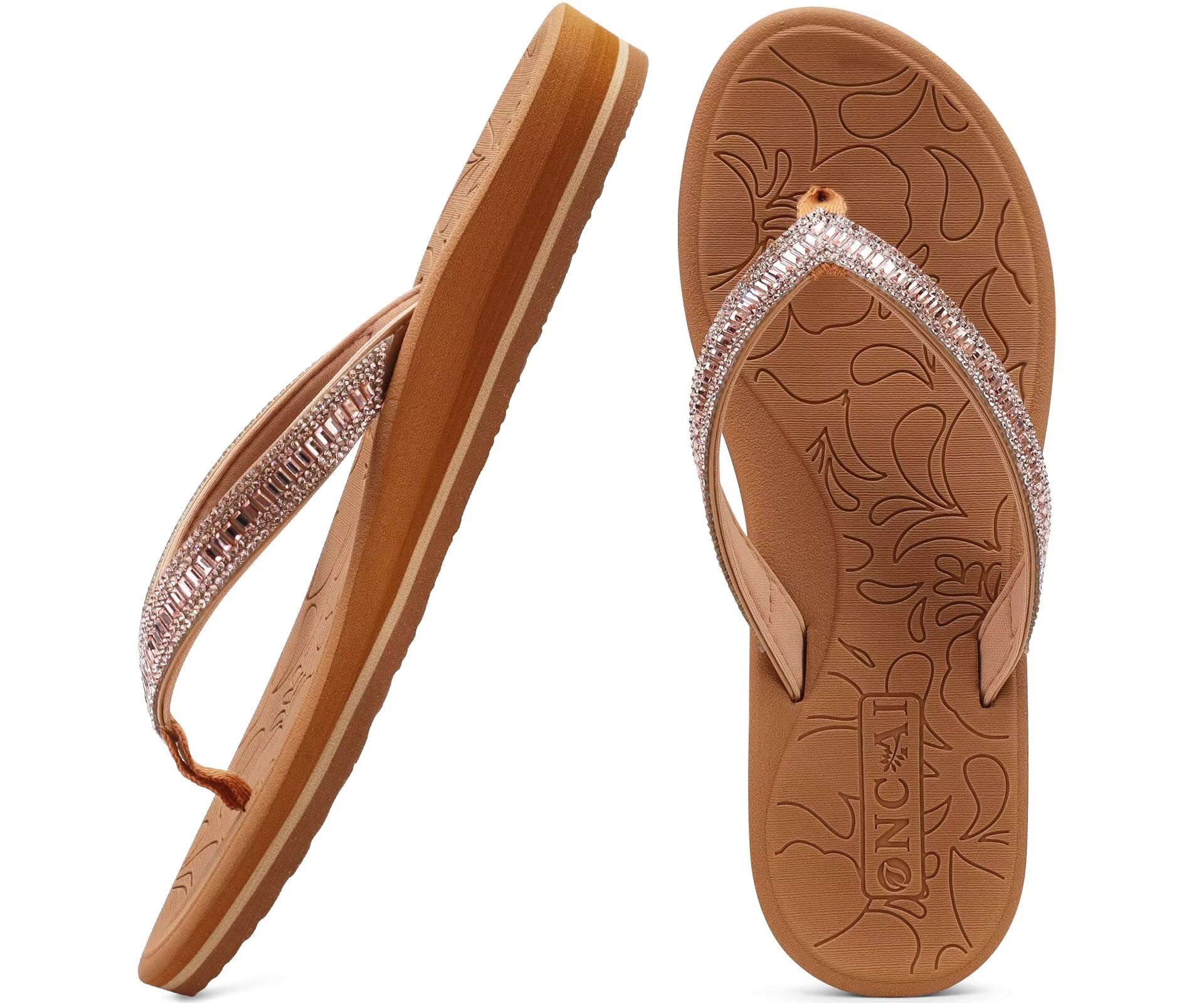 ONCAI Women's Rhinestone Arch Support Yoga Mat Comfort Fashion Summer Beach Thon